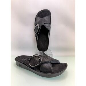 Alegria Slide Sandals Womens 38 Black Calf Hair Leather Adjustable Comfort Boho